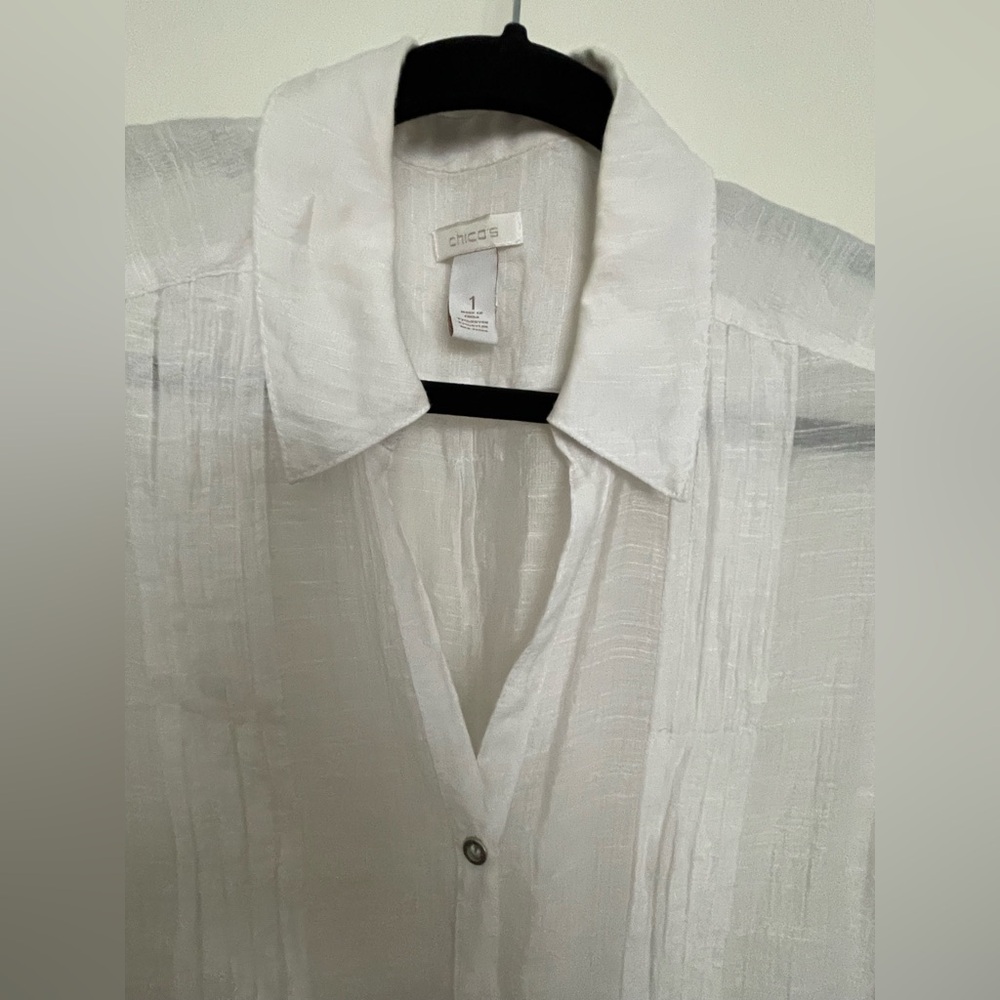 Chicos White Sheer Button-Up Blouse - Picture 5 of 16